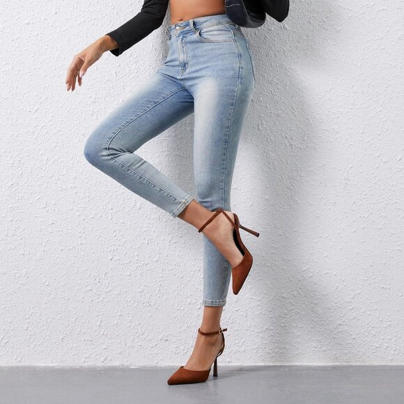 Women Brown Suede Pumps Stiletto Wedding Dress Closed Toe Ankle Strap Heel Shoes - Picture 4 of 7